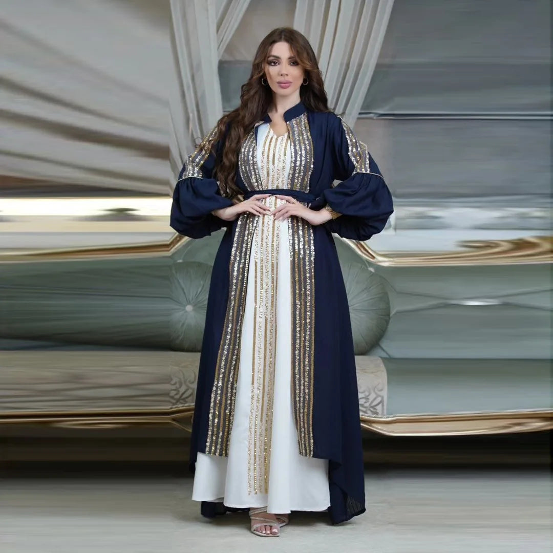 Women's Arabian Polyester Full Sleeves Sequined Casual Abaya