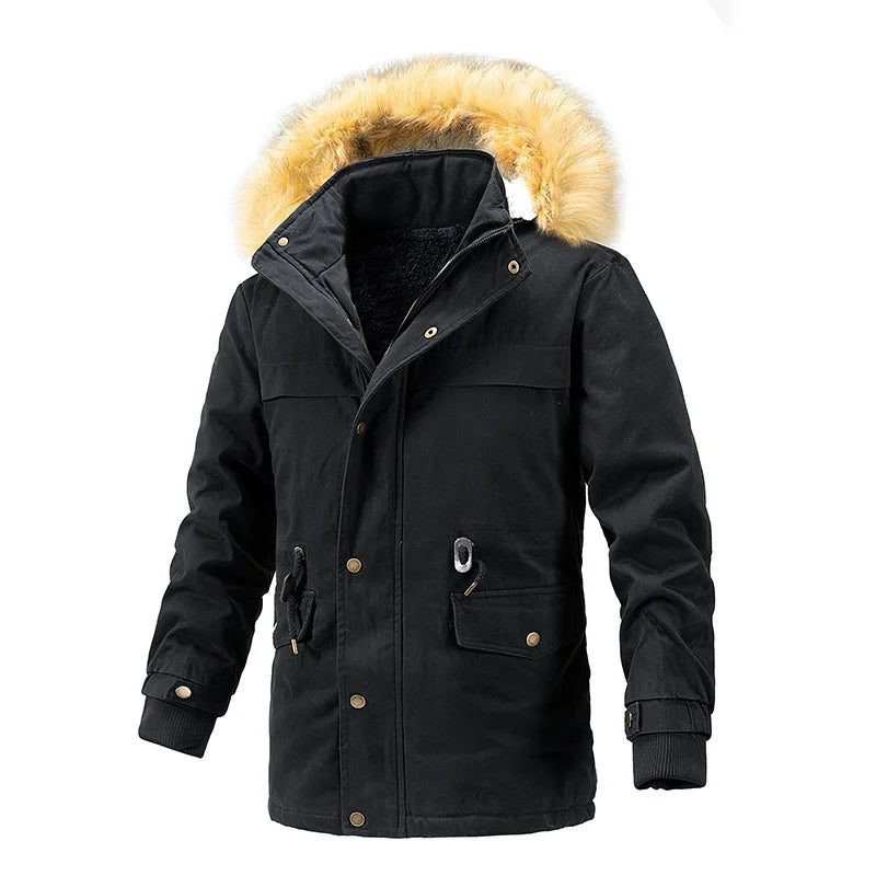 Men's Polyester Full Sleeves Zipper Closure Winter Hooded Jacket