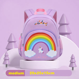 Kid's Nylon Zipper Closure Rainbow Pattern Mini School Backpack