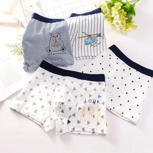 Kid's Boys 4Pcs Cotton Quick-Dry Cartoon Pattern Underwear Shorts