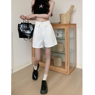 Women's Cotton High Waist Button Fly Casual Plain Pattern Shorts