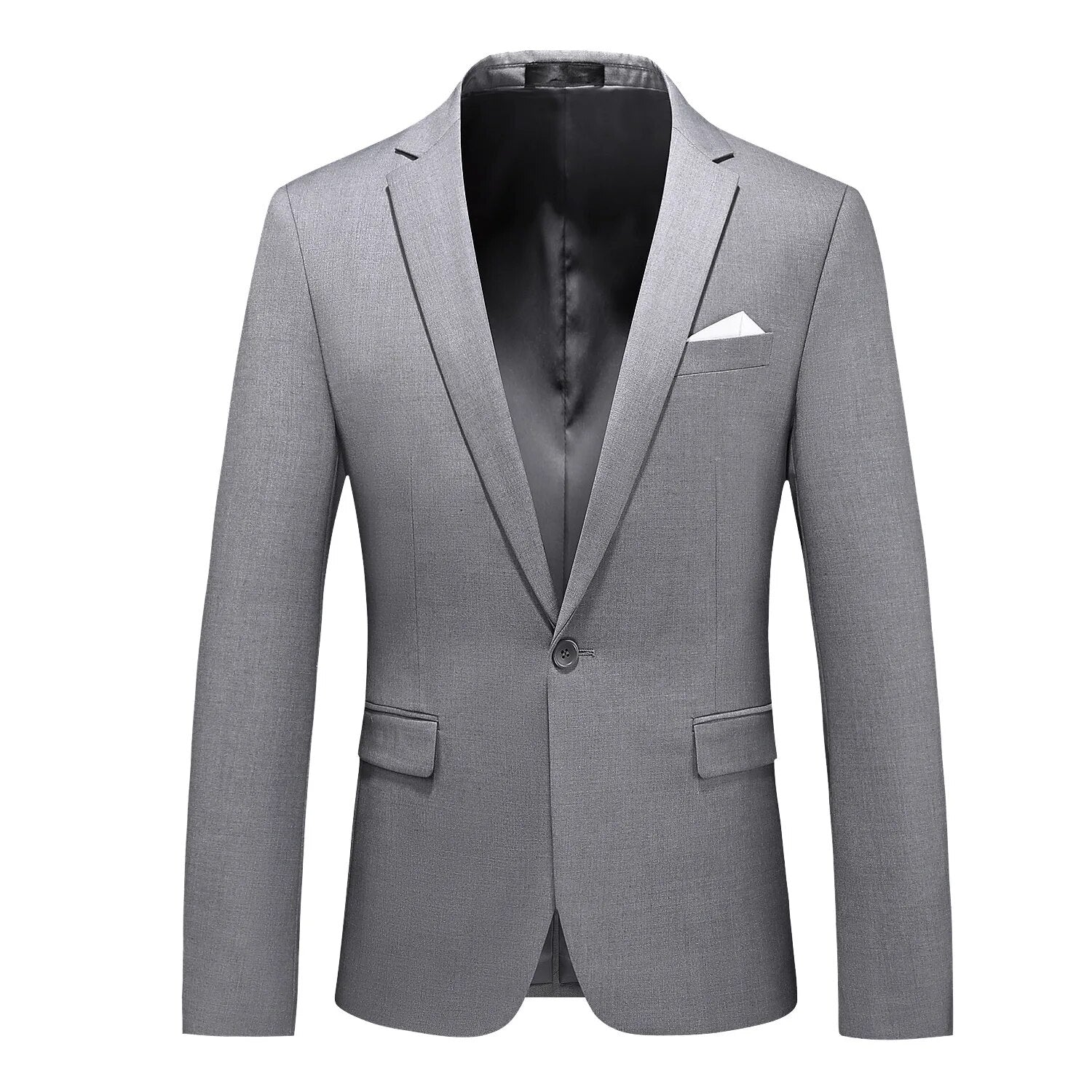 Men's Polyester Notched Collar Long Sleeve Single Button Blazers