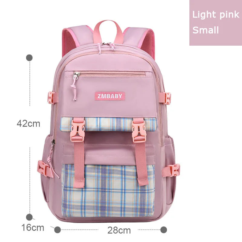 Kid's Canvas Zipper Closure Plaid Pattern Trendy School Backpack