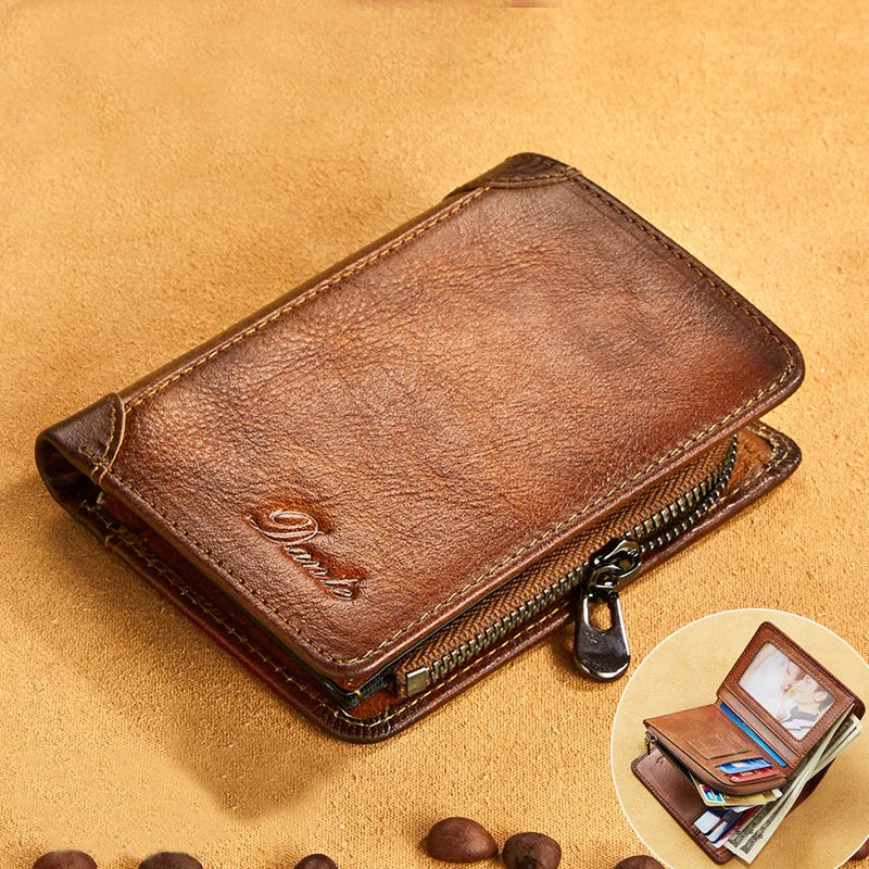 Men's Genuine Leather Card Holder Letter Pattern Trendy Wallets