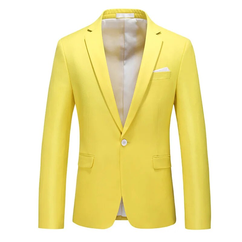 Men's Polyester Notched Collar Long Sleeve Single Button Blazers