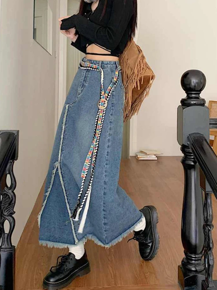 Women's Polyester High Waist Patchwork Pattern Casual Denim Skirts