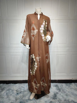 Women's Arabian Polyester Full Sleeve Printed Pattern Party Dress