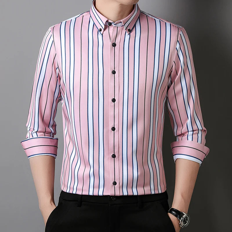 Men's Polyester Turn-Down Collar Full Sleeve Single Breasted Shirt