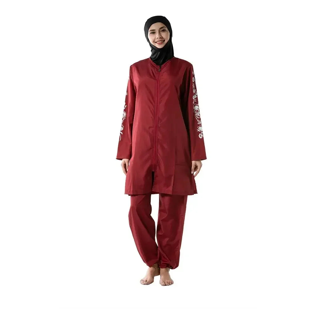 Women's Arabian Polyester Full Sleeves Solid Pattern Swimwear Set