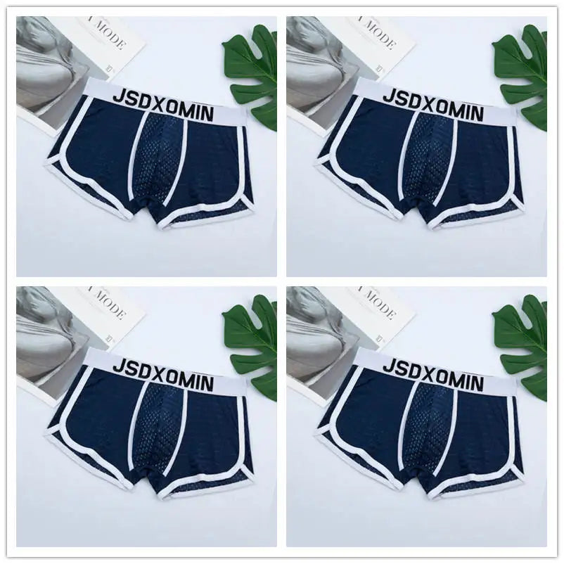 Men's 4 Pcs Cotton Breathable Dotted Pattern Loose Boxer Shorts