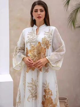 Women's Arabian Polyester Full Sleeves Embroidery Pattern Dress