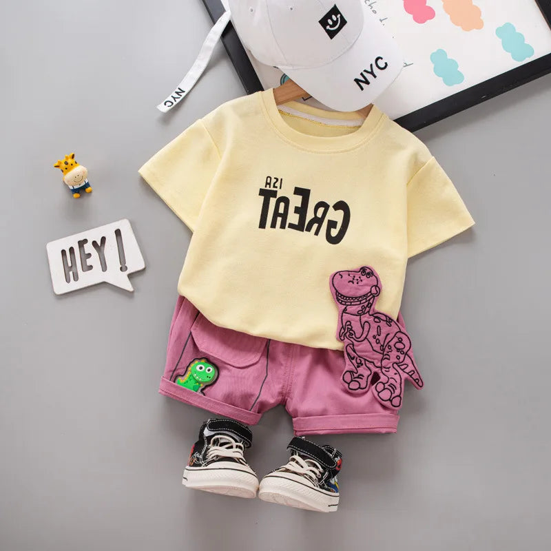 Kid's Boys Cotton O-Neck Short Sleeves Letter Pattern Clothes