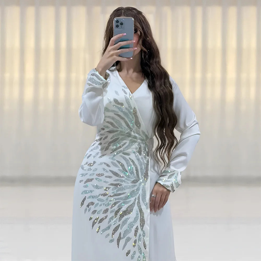 Women's Arabian Polyester Full Sleeve Rhinestone Elegant Dress