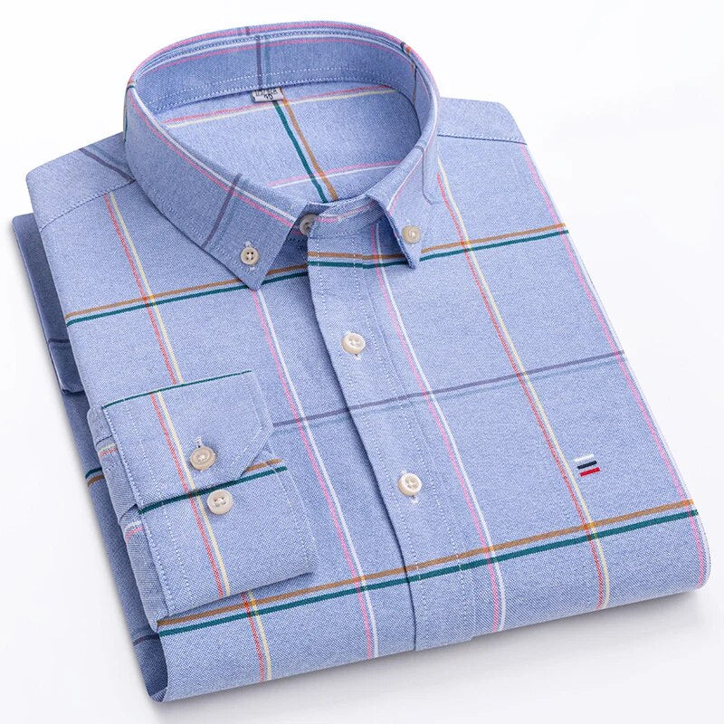 Men's Cotton Turn-Down Collar Full Sleeve Plaid Pattern Shirt