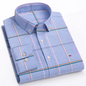 Men's Cotton Turn-Down Collar Full Sleeve Plaid Pattern Shirt