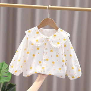 Kid's Girl Cotton Peter-Pan Collar Long Sleeve Casual Printed Tops