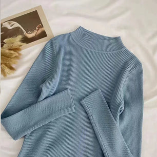 Women's Acrylic Mock-Neck Full Sleeves Solid Pattern Sweater