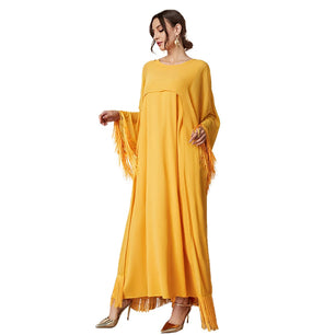 Women's Arabian O-Neck Polyester Full Sleeve Solid Pattern Dresses