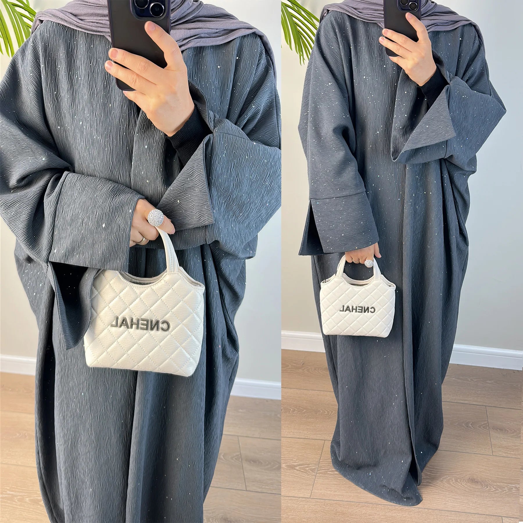 Women's Arabian Polyester Full Sleeves Patchwork Pattern Abaya