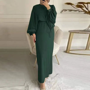 Women's Arabian Polyester Full Sleeves Solid Pattern Casual Dress