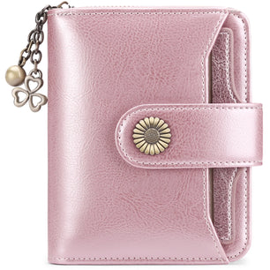 Women's Genuine Leather Zipper Hasp Closure Card Holder Wallet