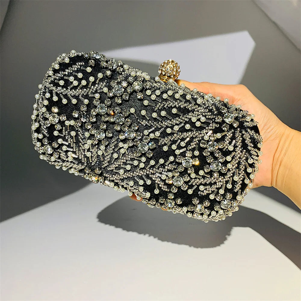 Women's Metallic Hasp Closure Rhinestone Bridal Wedding Clutch