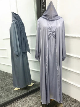 Women's Arabian Silk Full Sleeves Solid Pattern Casual Abaya