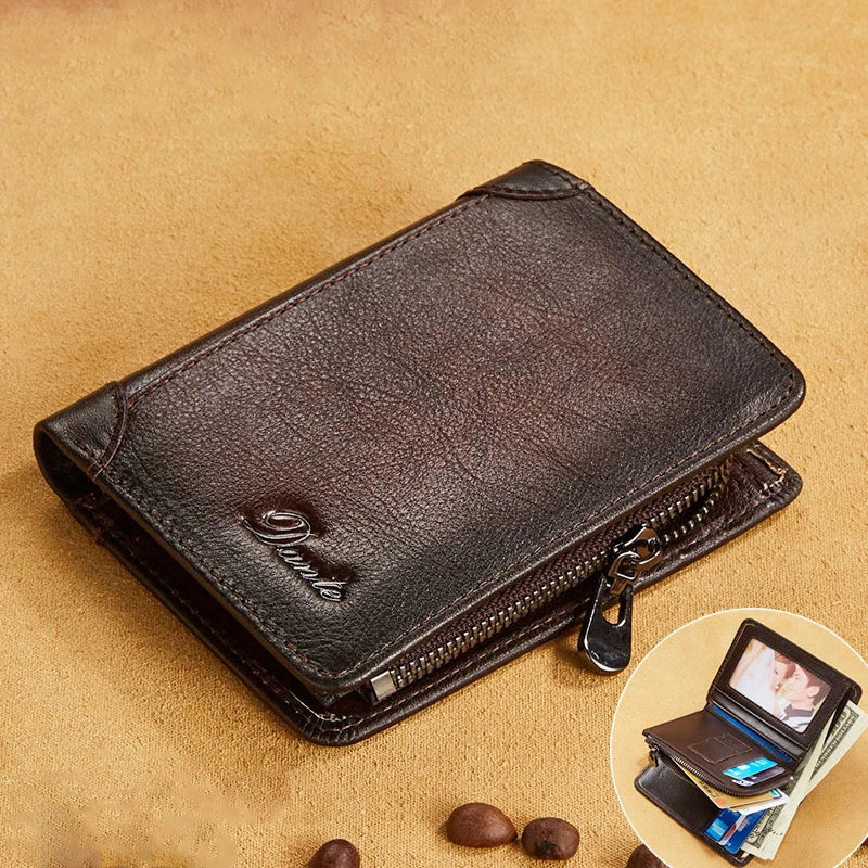 Men's Genuine Leather Card Holder Letter Pattern Trendy Wallets