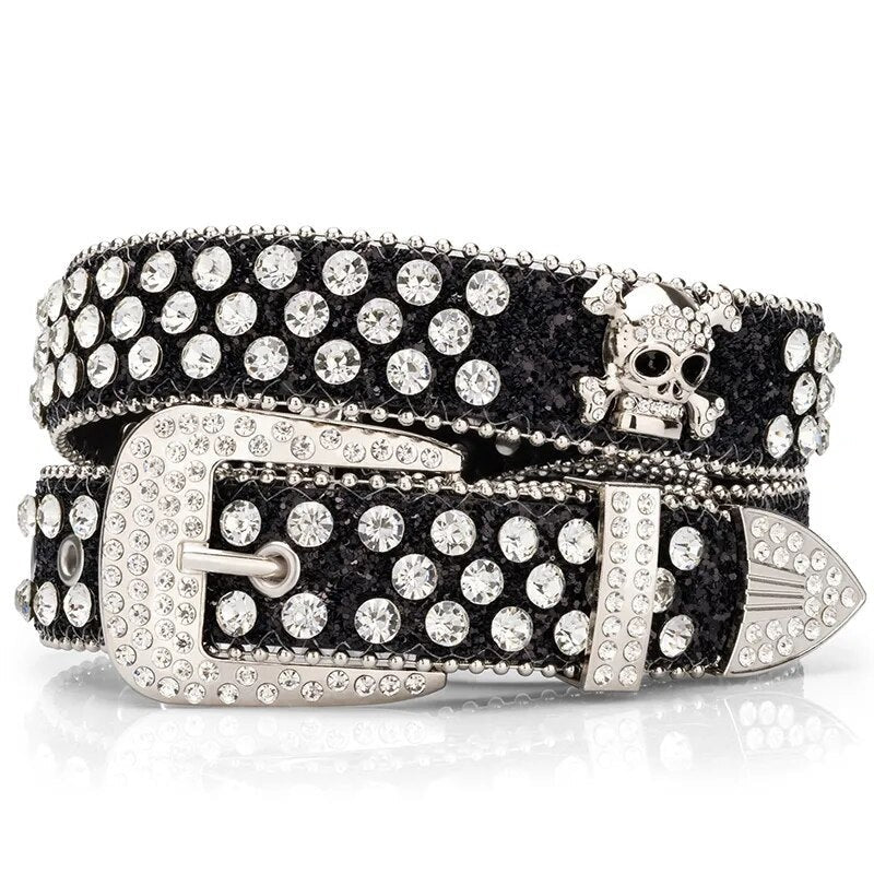 Women's Metal Pin Buckle Closure Rhinestone Pattern Trendy Belts