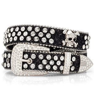 Women's PU Pin Buckle Closure Rhinestone Pattern Trendy Belts