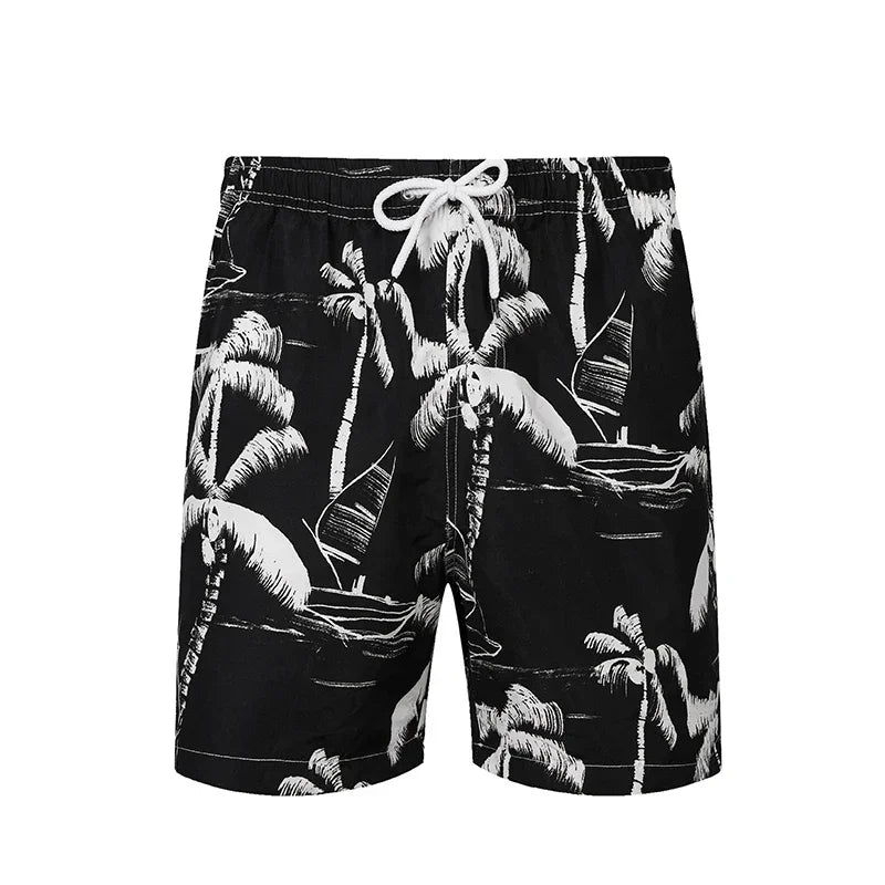 Men's Polyester Drawstring Closure Printed Pattern Swimwear Shorts