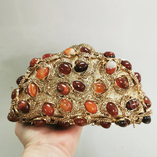 Women's Metallic Hasp Closure Pearl Pattern Trendy Wedding Clutch