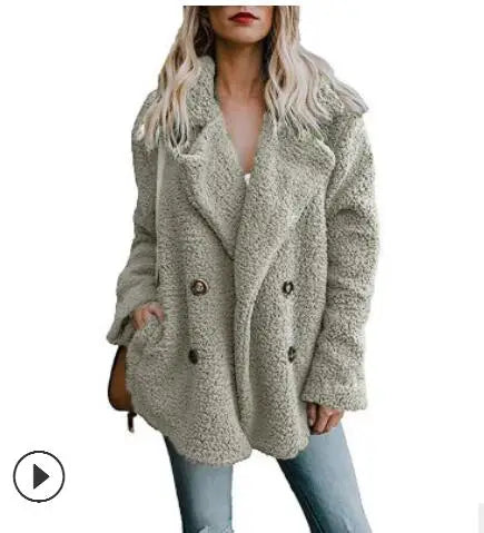 Women's Faux Fur Turn-Down Collar Long Sleeves Solid Jacket