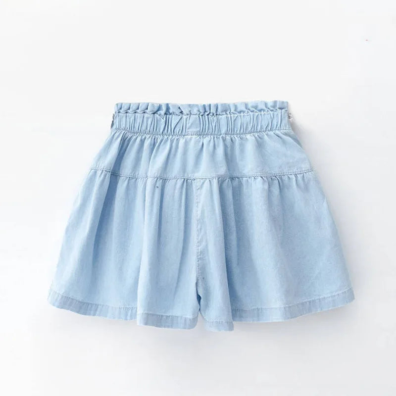 Kid's Girl Cotton Elastic Closure Mid Waist Denim Casual Shorts