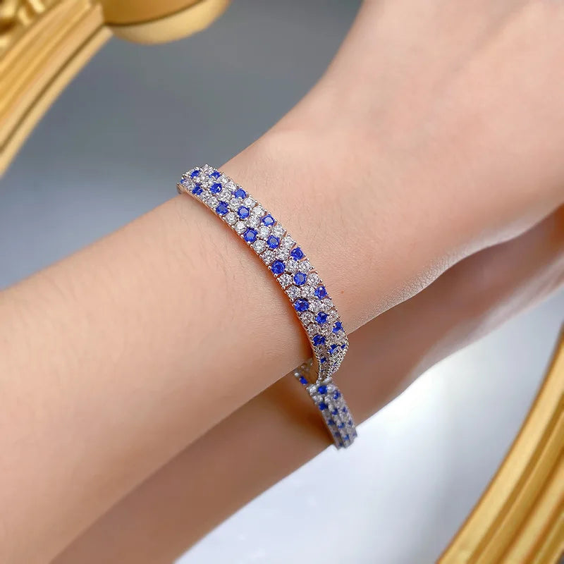 Women's 100% 925 Sterling Silver Sapphire Geometric Bracelet