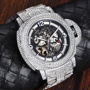 Men's Alloy Case Automatic Push Button Hidden Clasp Waterproof Watch