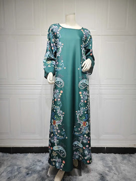 Women's Arabian Polyester Full Sleeves Floral Pattern Dress