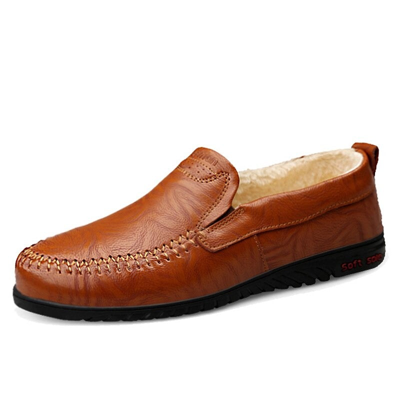 Men's Genuine Leather Round Toe Slip-On Closure Casual Wear Shoes