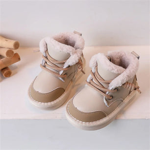 Kid's Leather Round Toe Zip Closure Casual Wear Waterproof Shoes