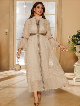 Women's Arabian Polyester Full Sleeves Embroidery Pattern Dress