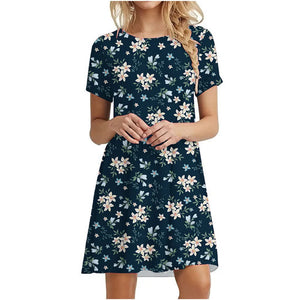 Women's Polyester Short Sleeves Floral Pattern Mini Casual Dress