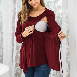 Women's Polyester Long Sleeves Breastfeeding Maternity Dress