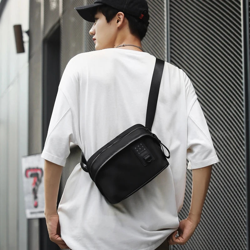 Men's Nylon Zipper Closure Silt Pocket Crossbody Shoulder Bag