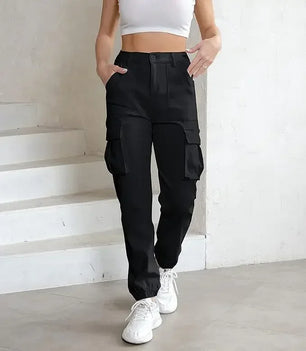 Women's Polyester Elastic Closure High Waist Casual Wear Trousers