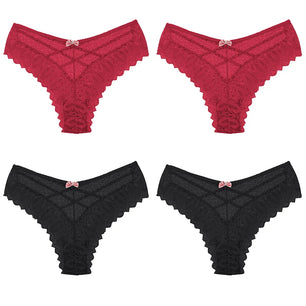 Women's 4 Pcs Spandex Low Waist Breathable Lace Pattern Panties