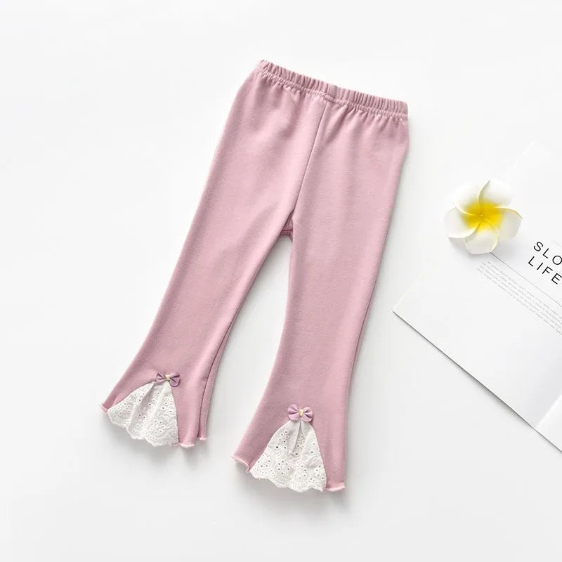 Kid's Cotton Elastic Waist Closure Solid Pattern Casual Trousers