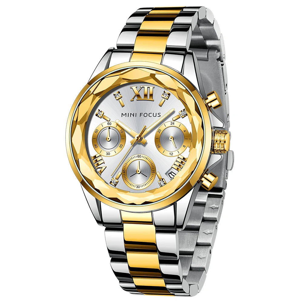 Women's Stainless Steel Round Shaped Waterproof Luxury Watch