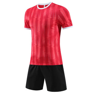 Men's Polyester O-Neck Short Sleeve Striped Breathable Sports Set