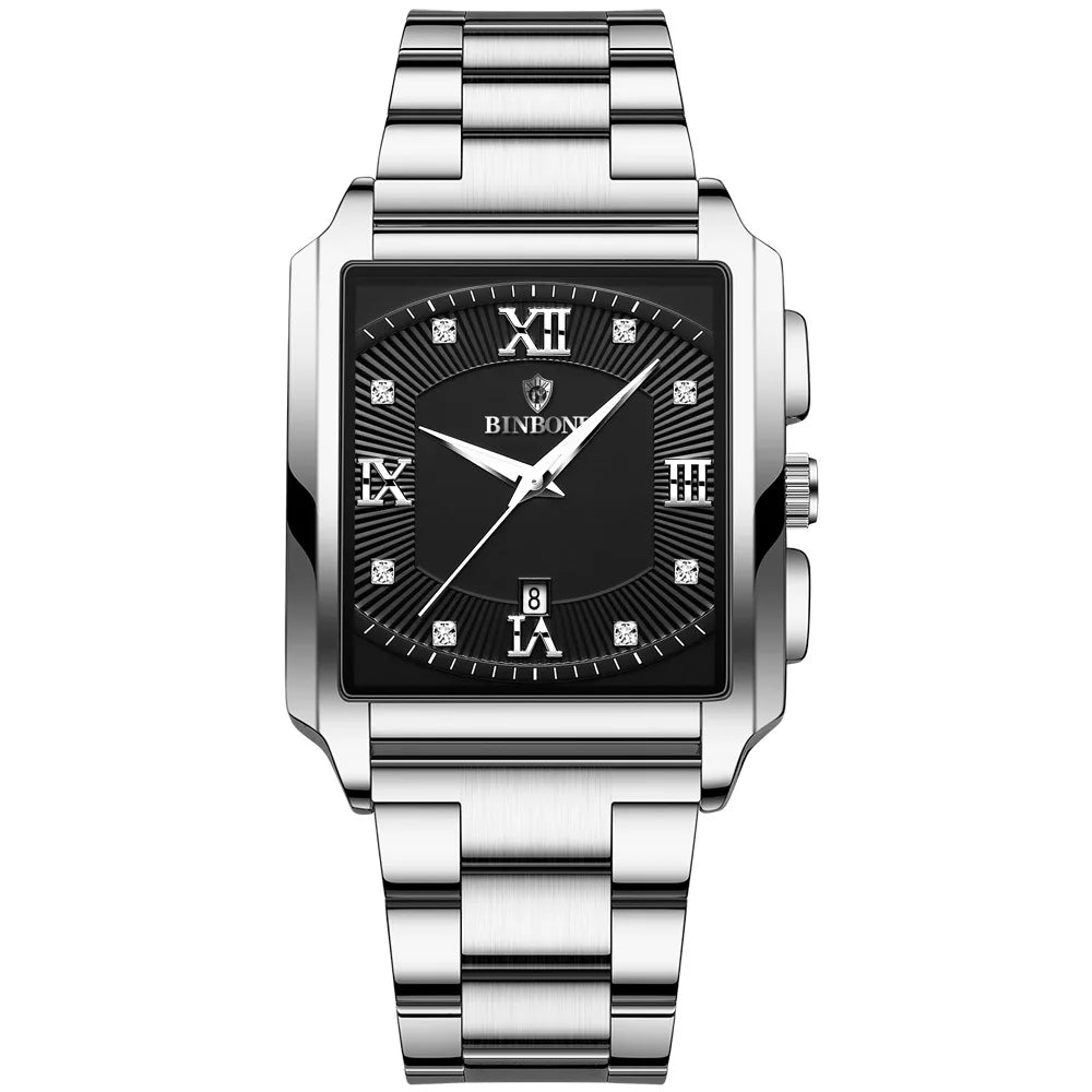 Men's Stainless Steel Folding Clasp Square Shaped Quartz Watches