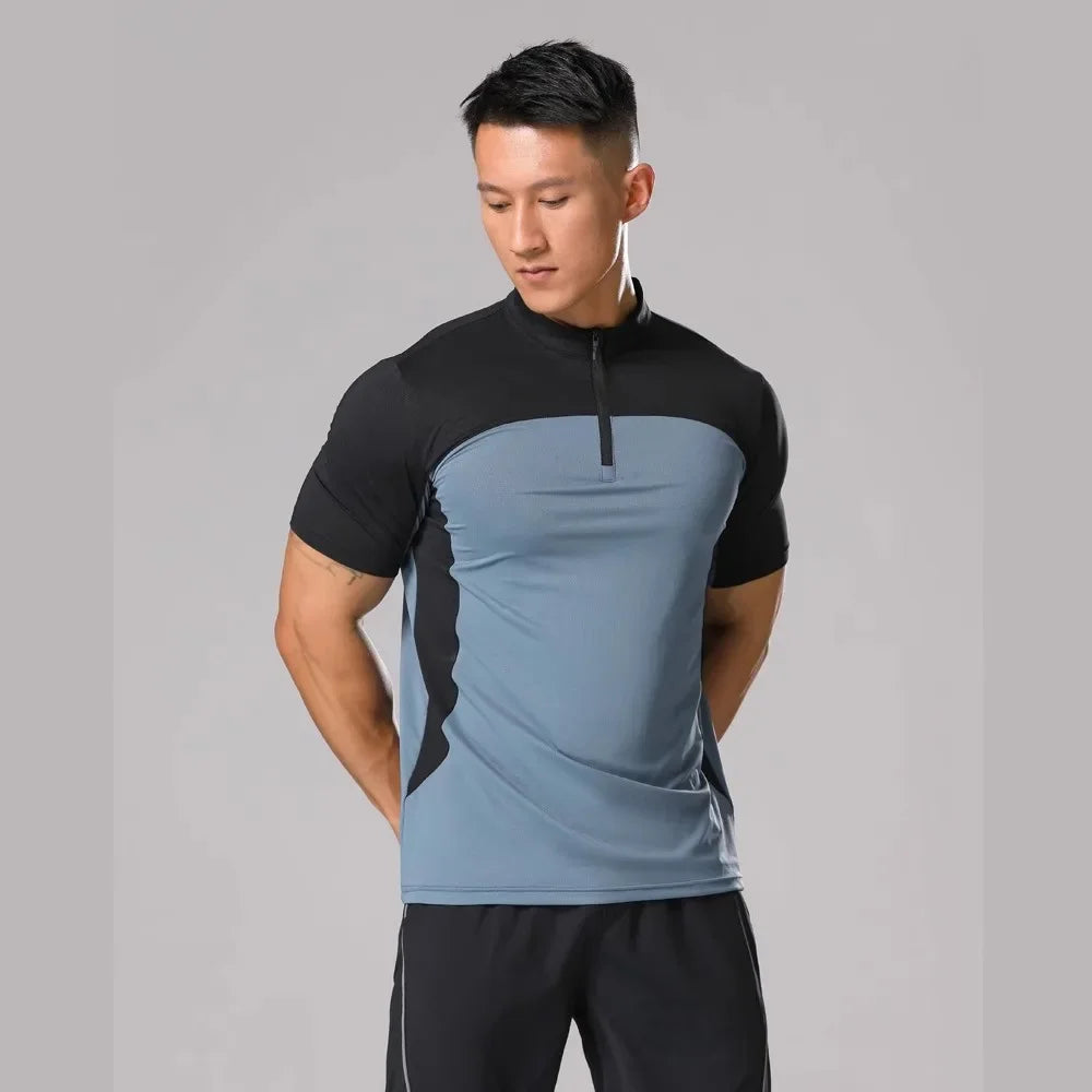 Men's Polyester Short Sleeve Stand Collar Sportswear T-Shirt